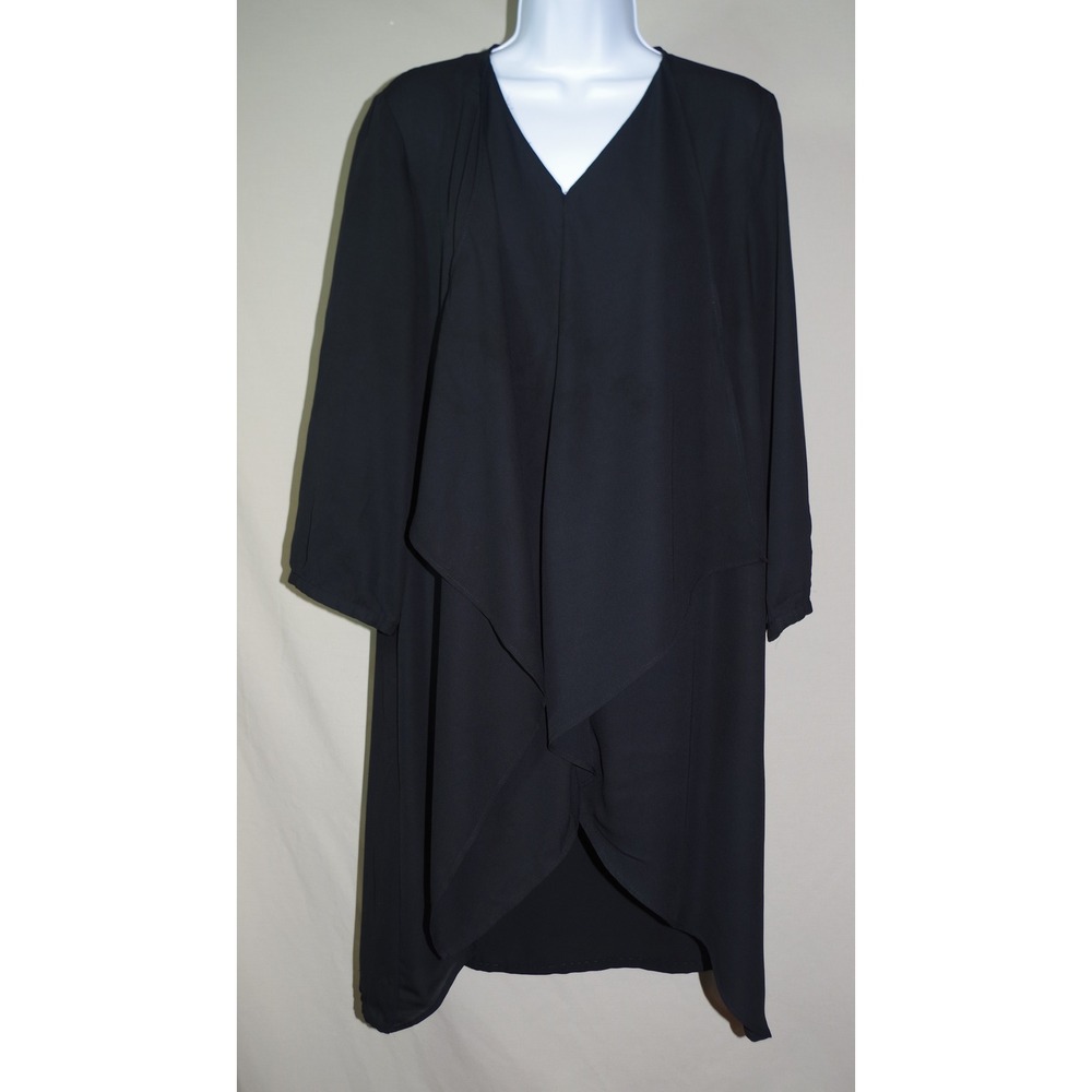 Cato Woman's Large Black Waterfall Layered Chiffon V-Neck Long Sleeve Dress